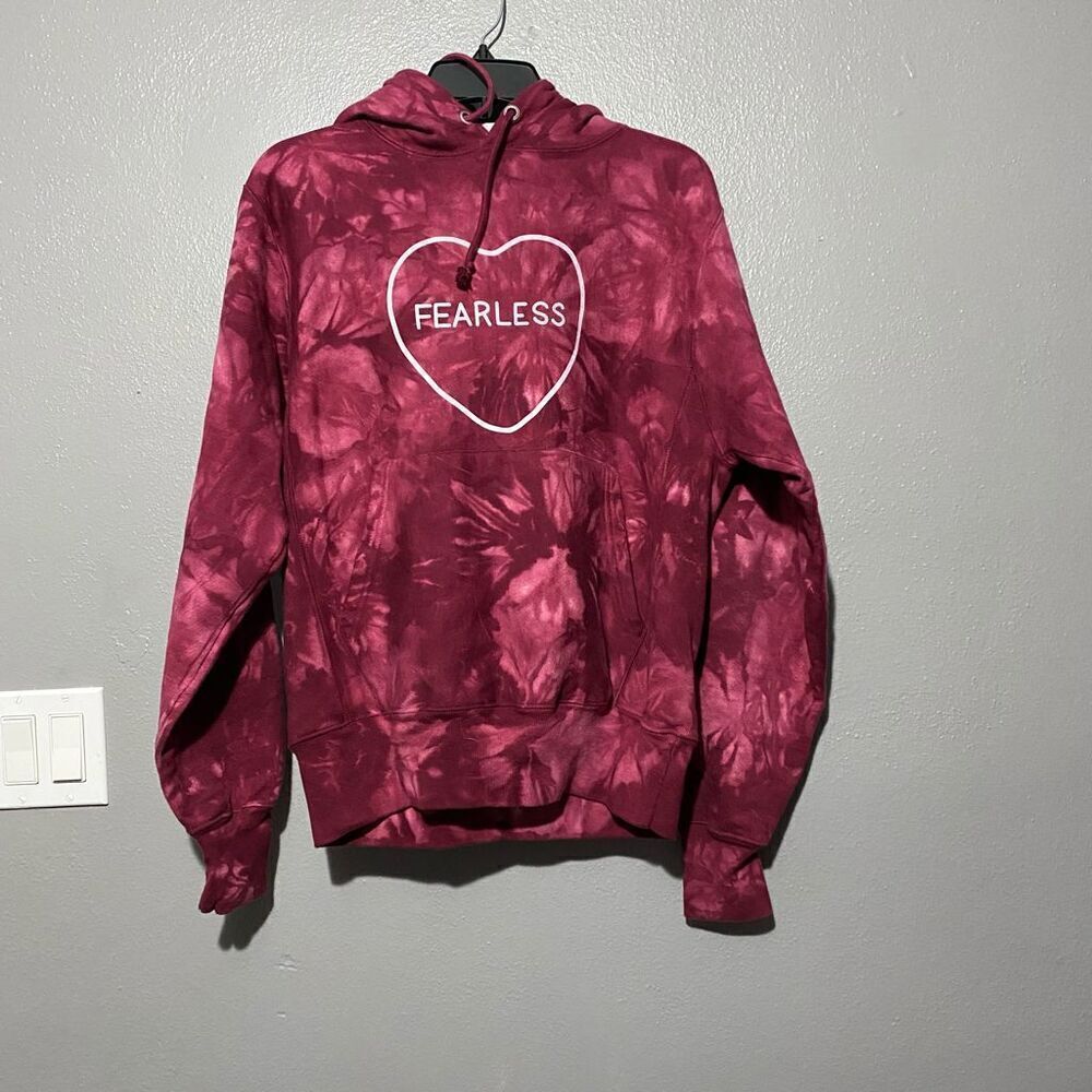 Champion Reverse Weave Tie-Dye Mulled Berry Red Fearless Hoodie Sweatshirt Small